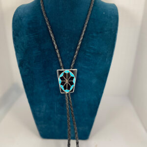 Inlay Bolo tie with turquoise and leather
