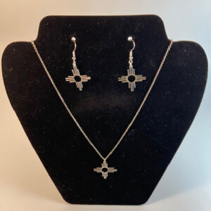 Sterling silver dangle Zia earrings and matching necklace