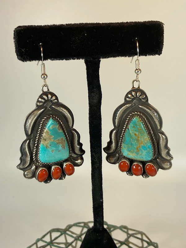 Sterling Silver Large Hooks Turquoise Coral Earrings Sean Cayatineto