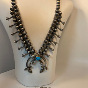 Sterling Silver and Blue Turquoise Cast Naja squash Blossom Necklace and matching Earrings
