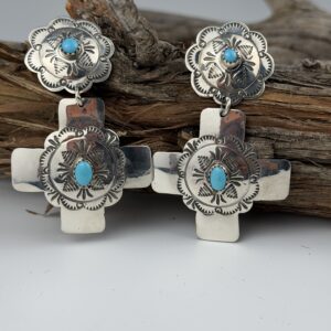 STERLING SILVER-TURQUOISE CROSS EARRINGS