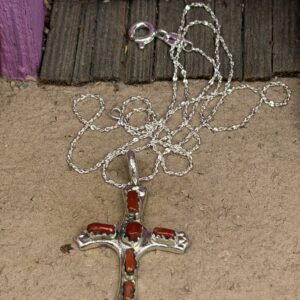 CORAL CROSS NECKLACE